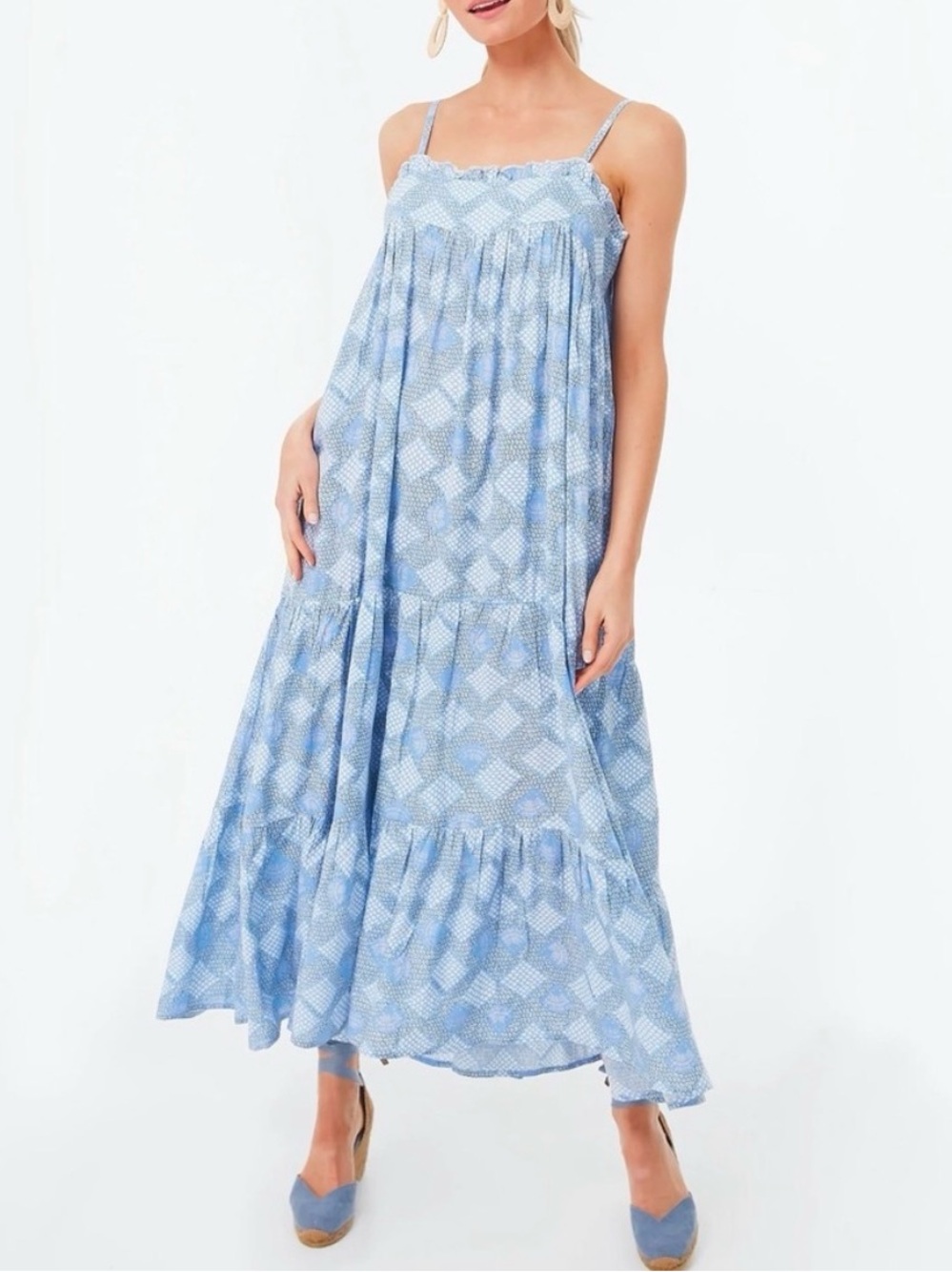 Tuckernuck St Lucia Sea Glass Tiered Midi Dress Blue Vibrant Beach